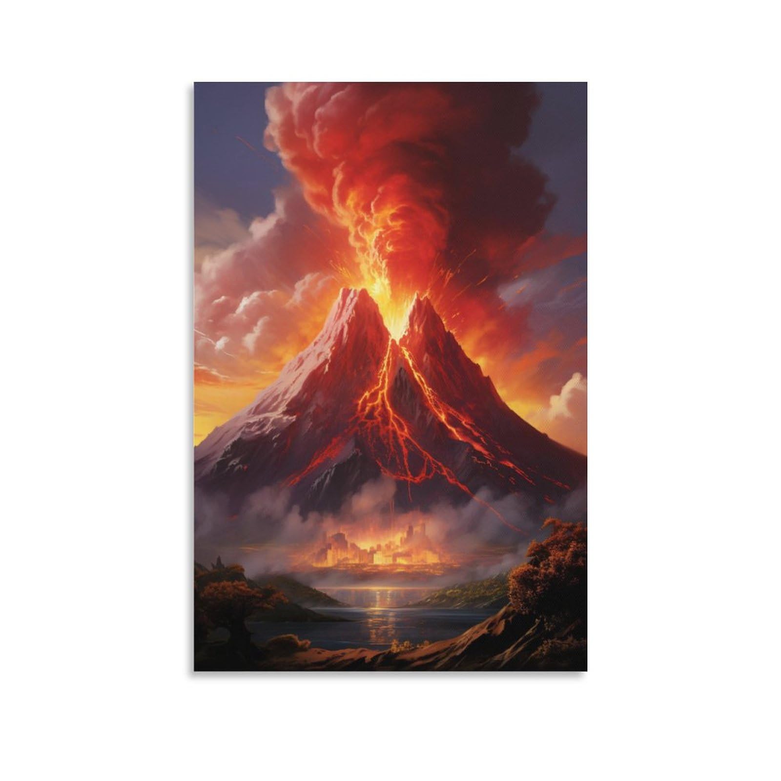 Foccar Unframe-Gorgeous Volcano Spectacle Canvas Wall Art Gorgeous Volcano Spectacle Wall Decorations For Living Room Volcanic Eruption Burning Fire Mountain Hang Pictures Wall Artwork