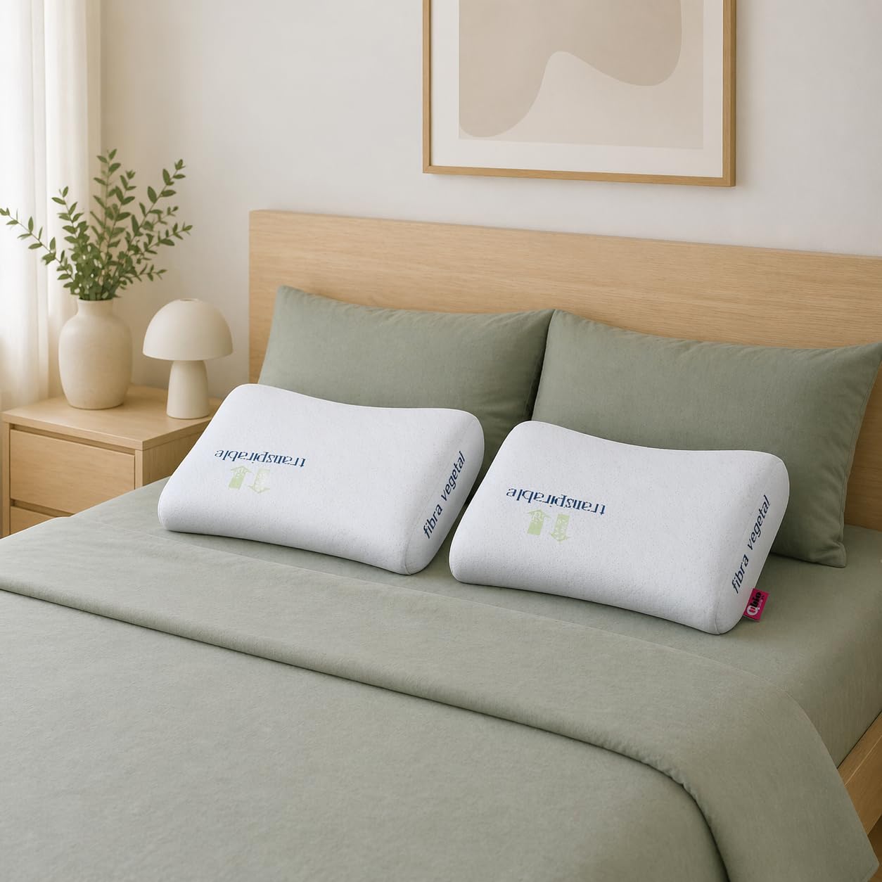 Ubio Almohada Cervical Viscoelástica con Funda de Bambú - Medidas 50x30x10cm - Anatómica y Antibacterial - Máximo Confort - Almohada Ortpédica, Ergonómica, Desenfundable - Fabricada en España