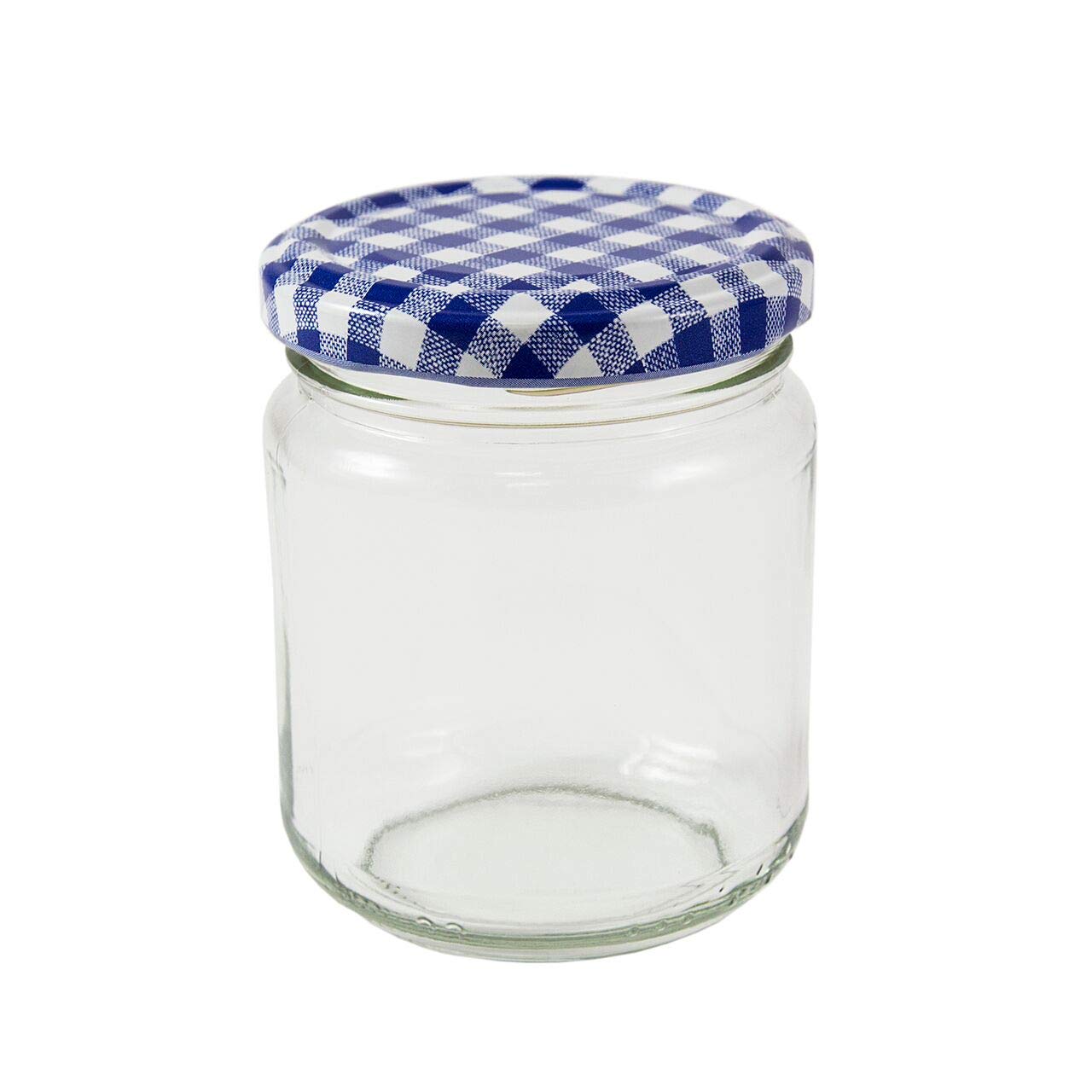 36 x 8 oz (228 mls.) Jam Jars with a choice of seven coloured lids (blue gingham)