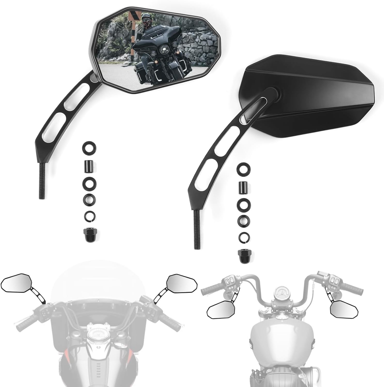 Motorcycle Rearview Mirror 360 Degree Adjustment Handlebar Mirrors M8 Compatible with Road King Street Electra Glide Dyna Sportster Softail Road Glide