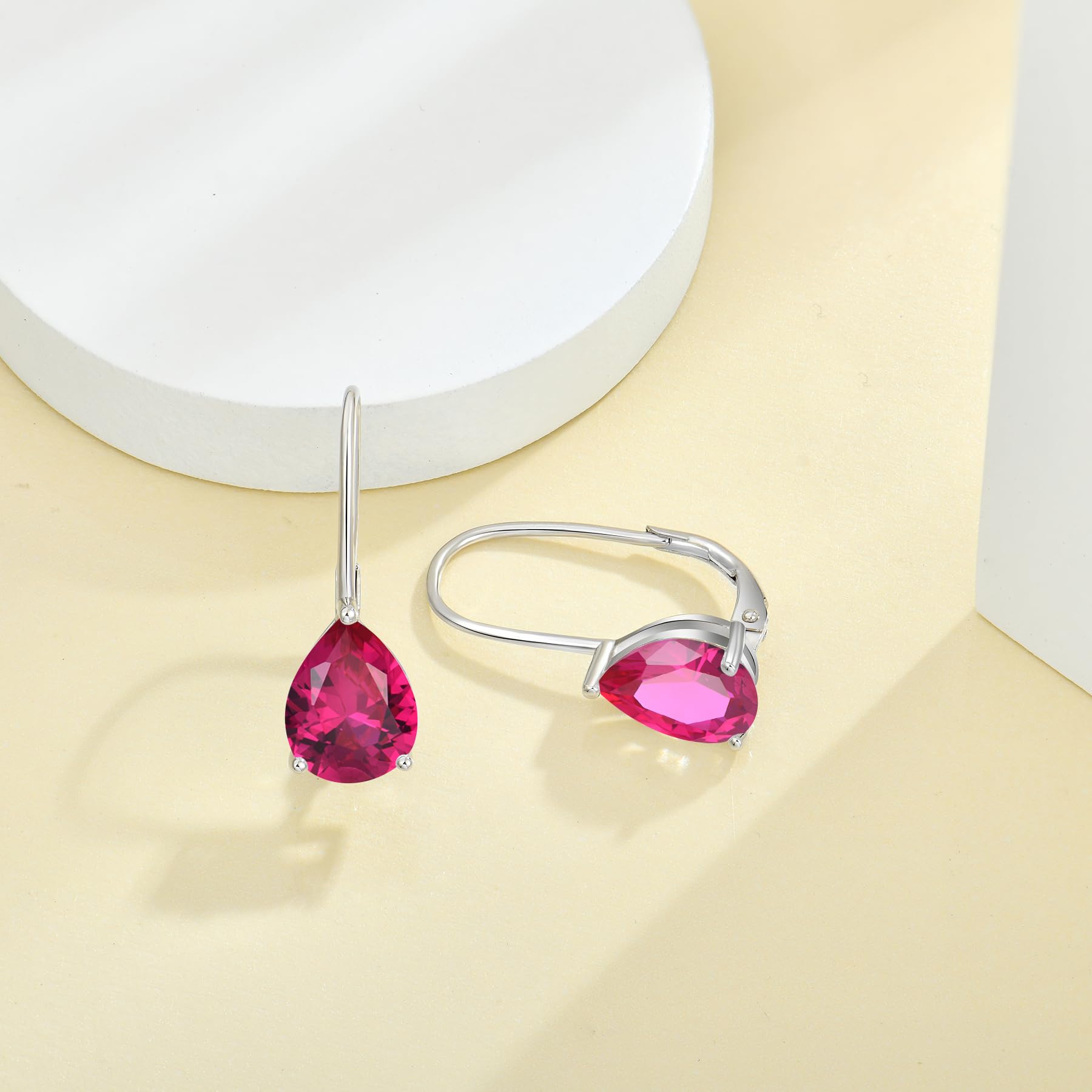JO WISDOM Pendientes de aro de plata de ley 925 con piedra natal y circonita cúbica para mujer