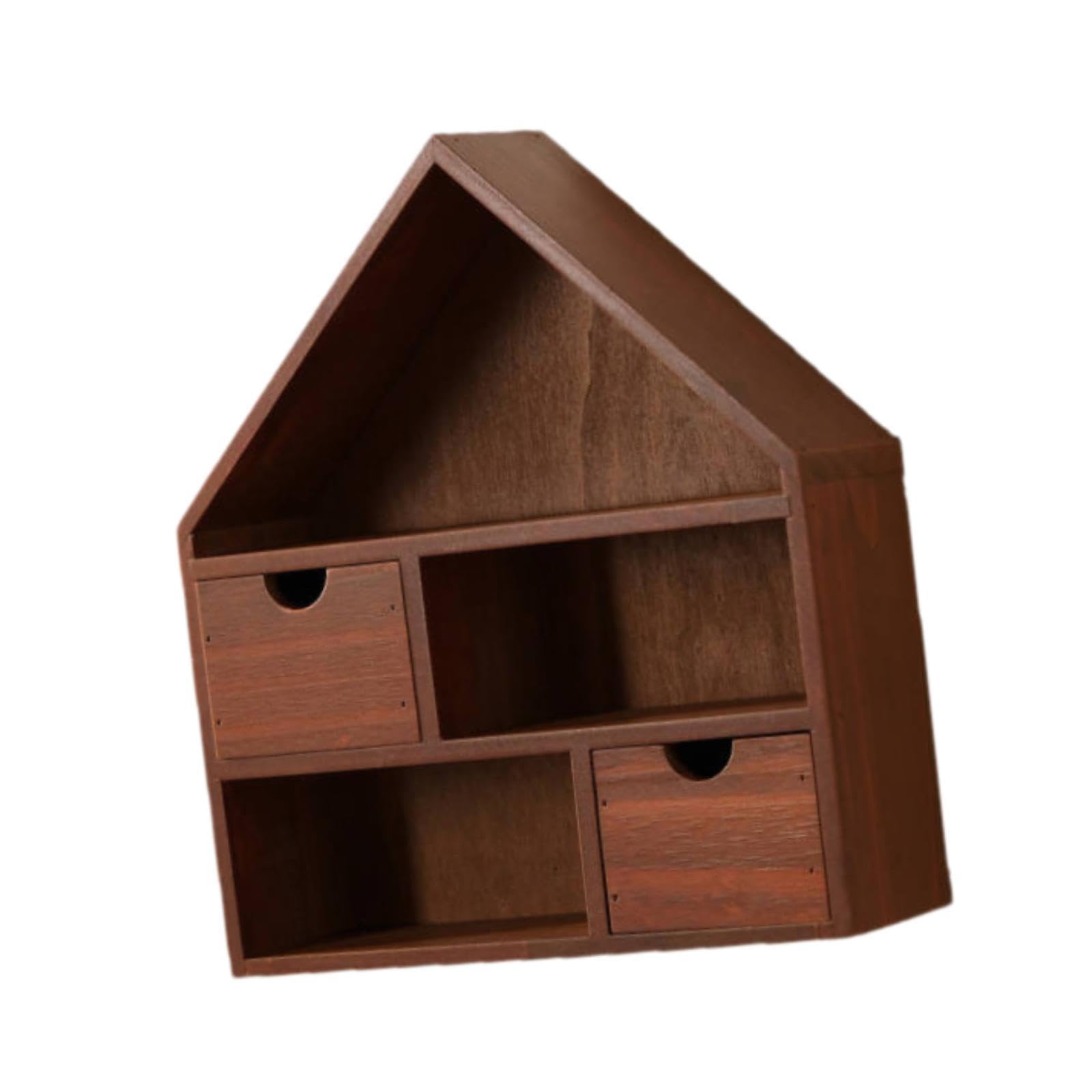 Scatola Espositiva in Legno Stile Casa Mensola Organizer Miniatura Parete Vetrinetta Curio Appendibile Scaffale Porta Collezione Miniature in Legno Na, Rosso Marrone
