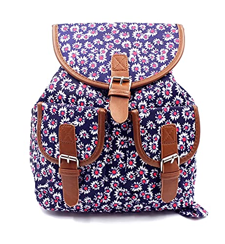 bricoRETTO Título : Bolso Mochila de Mujer, Bandolera Juvenil, Escolar, Con Bolsillos laterales, Estampado Margaritas Lila, Casual,