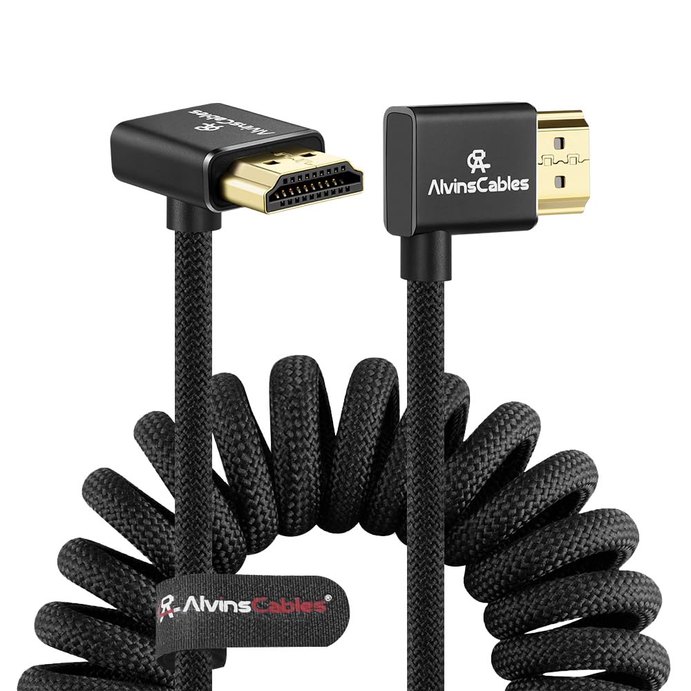 Alvin's Cables HDMI 2.1 Cable 8K 48Gbps 8K@60Hz 4K@120Hz High Speed Braided Coiled Cable for Sony FS5 FS7 FX9, BMPCC, for Canon C300 C500, for Atomos Ninja, for Feelworld