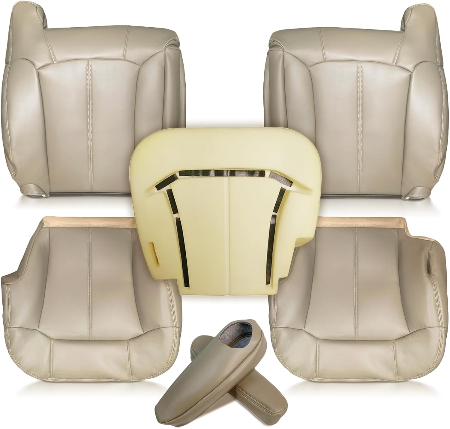 AUTOKAY Driver Passenger Seat Cover & Foam Cushion Tan 522 for GMC Sierra 1500 1999-2002
