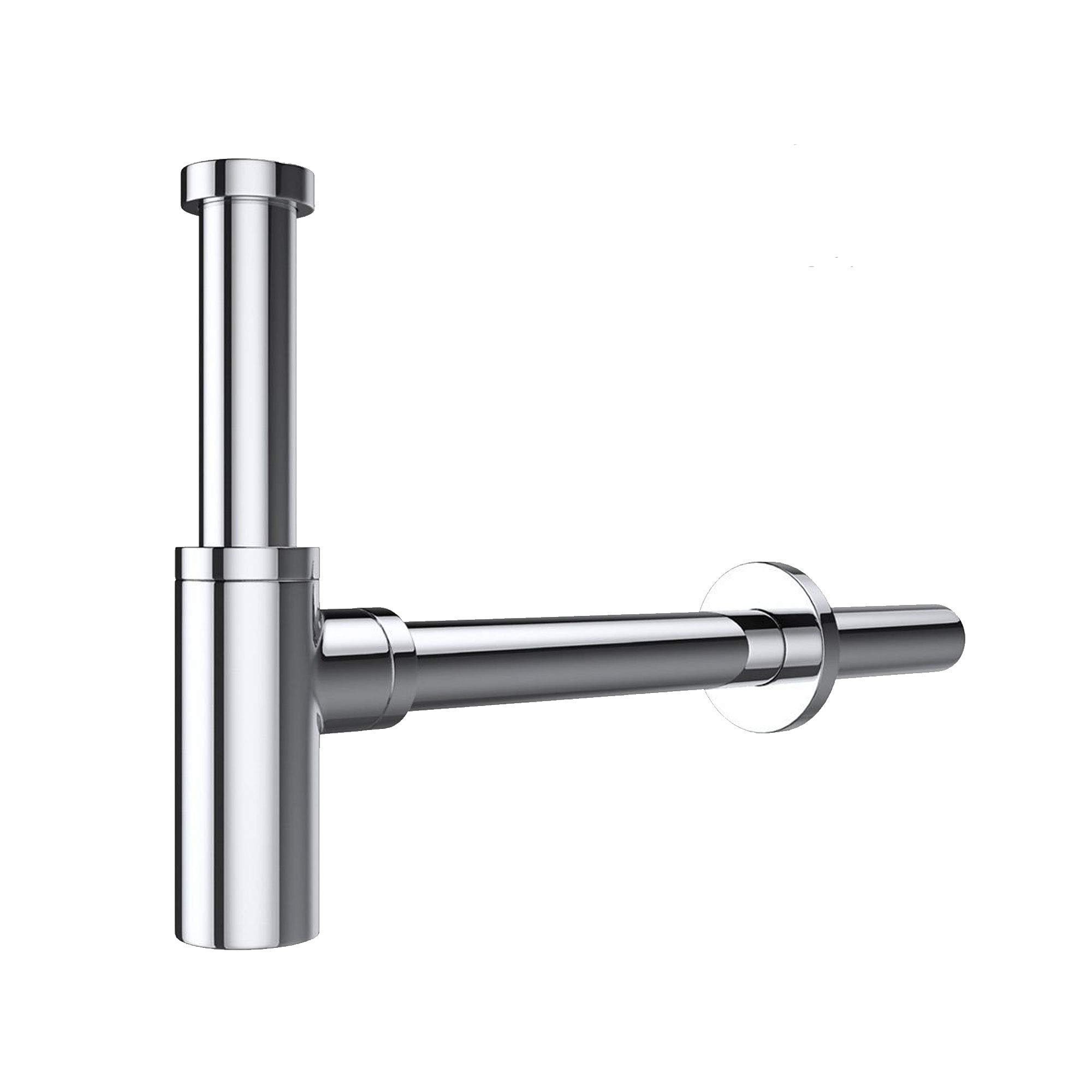 MAI & MAI Sifón Redondo para Lavabo, Latón Cromado, Forma en L, con Tapón Antiolor, Montaje en Pared, Resistente a la Corrosión – S05