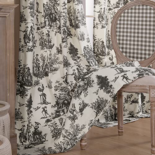 Xtmyi 63 Inch Length Living Room Bedroom Window Drapes Curtain Set,Nice European Parisian Antique Toile Floral Grey White And Black Out Curtains 63 Inch Long 2 Panels #TOP6