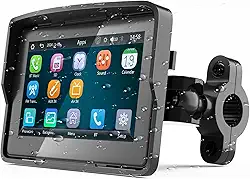 YZW Motocicleta portátil sem fio Apple Carplay e Android Auto, sistema de navegação GPS à prova d'água IP67, tela sensível ao toque de motocicleta de 12,7 cm, suporta Bluetooth duplo, EQ, Siri/Google