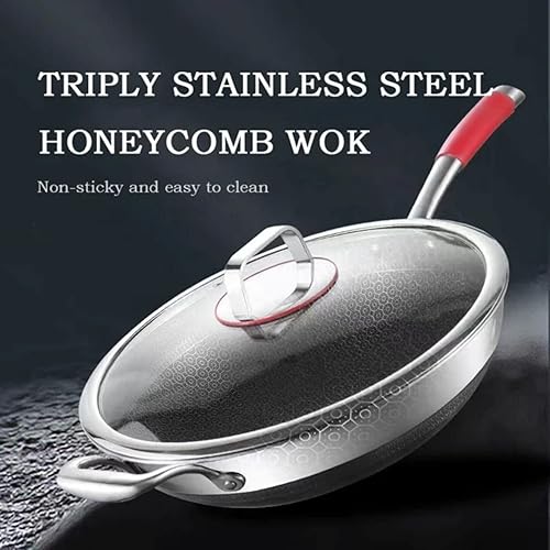 Miniatura 8 de Wok Honeycomb - Sartén de 12 pulgadas con tapa, antiadherente con asas de silicona, sartén híbrida de acero inoxidable, apta para lavavajillas.