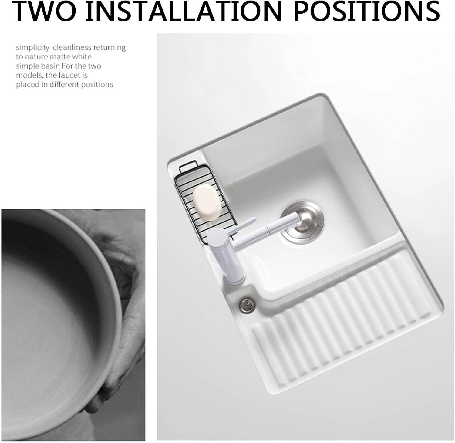 Kitchen sink,Single Bowl Ceramic Sink,undermount sink,with washboard,With pull-out faucet,High capacity,Suitable for kitchens,balconies,bar counters,bathrooms,laundry rooms,bars,hotels ( Size : 46*46c