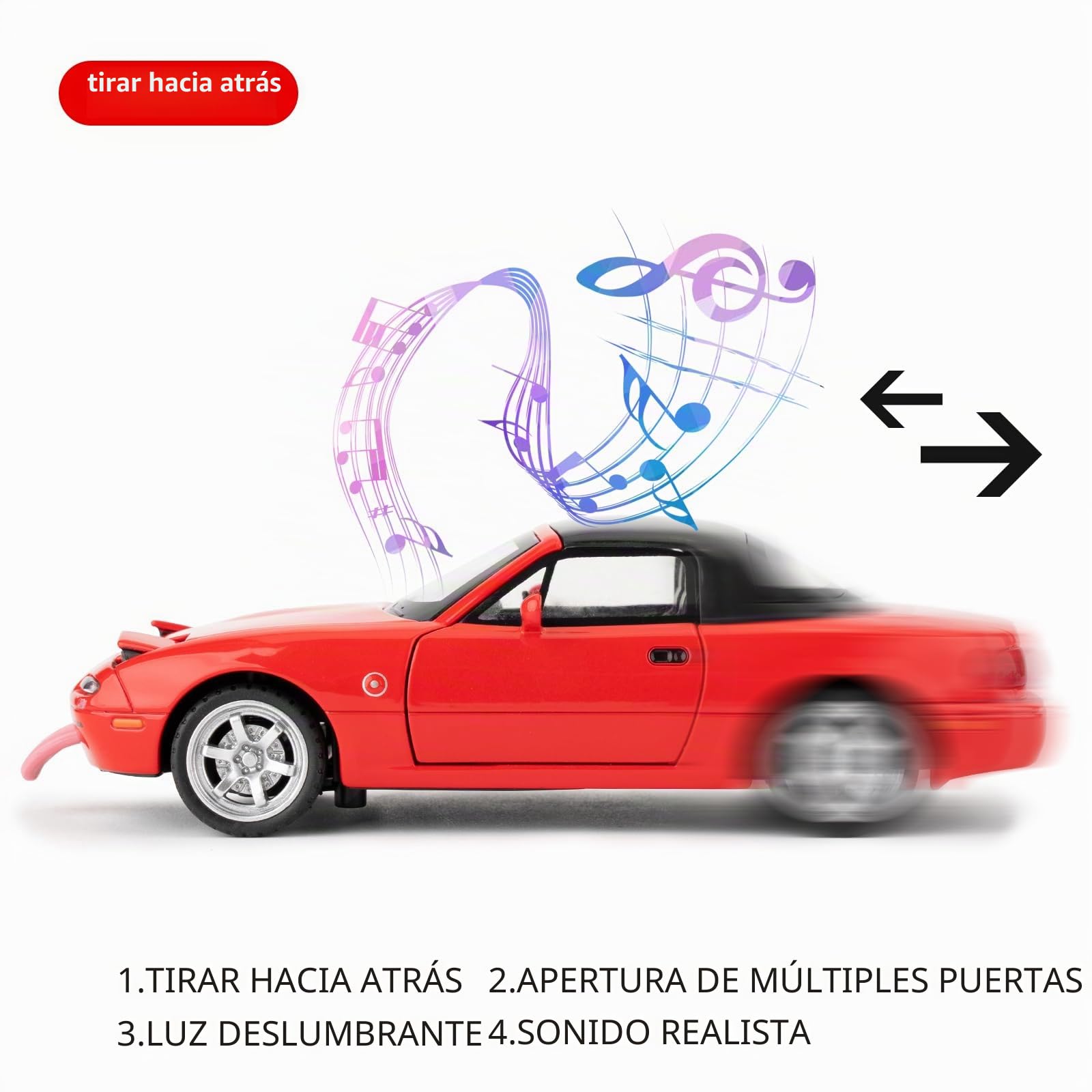 imtfzct Mazda Miata MX-5 1/32 - Coche de juguete con sonido y luz, adecuado para niños de 4 a 7 años, coche de juguete coleccionable (rojo)