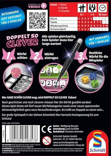 Schmidt Spiele 49357 Doppelt so clever, Würfelspiel aus der Serie Klein & Fein, bunt