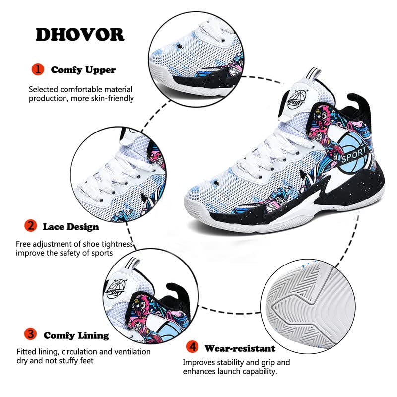DHOVOR Boys Girls Basketball Shoes Kids Non-Slip Fashion Sneakers Walking Shoes Comfort Sports Shoes for Little Kid/Big Kid2