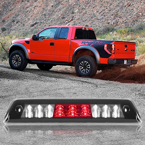 3rd Third Brake Light LED Compatible with 2009 2010 2011 2012 2013 2014 Ford F150 High Mount Stop Third Center Cargo Rear Brake Light Bar Taillight Two Rows (Smoke)