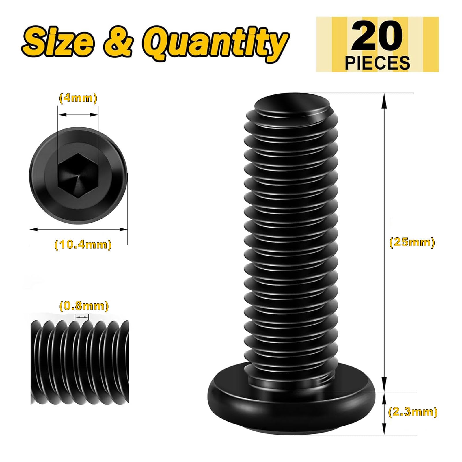 Wavanta 20Pcs M5 Bolts, M5 x 25mm Flat Head Hex Socket Cap Screws Bolts, 304 Stainless Steel Furniture Bolt Full Thread - Image 2