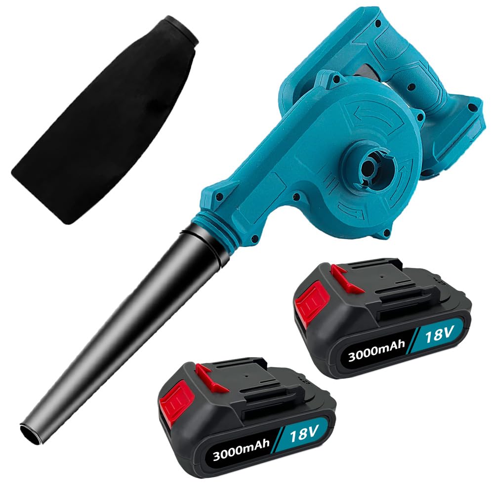 Cordless Leaf Blower, 2-in-1 Compact Leaf Blower & Vacuums with 2 x 3.0Ah Battery and Charger for Snow/Patio/Garden/Garage Cleaning, Replacement for Makita DUB185Z DUB186Z