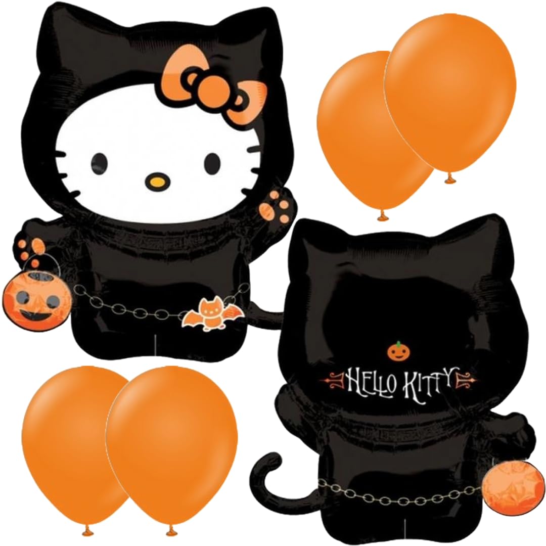 LOONBALLOON30 Inch Large HelloKitty Shape Mylar Balloon Set - 4-Pcs Latex Balloons for Hello Kitty Party Supplies, Kids Birthday Party Decorations