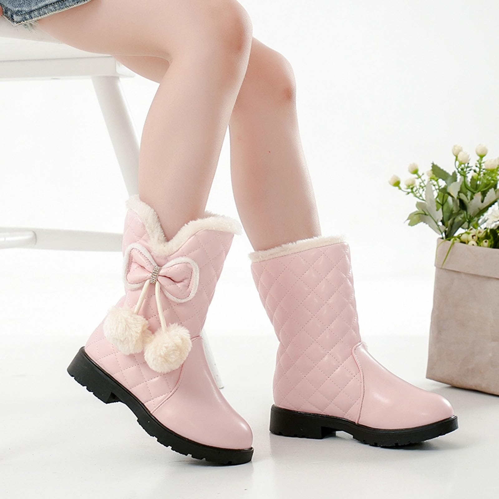 Botas niños fácil Poner Botas de Nieve de otoño e Invierno para niñas, Gruesa, Antideslizantes, cálidas, cómodas, Botas con de Color (31.5 Little Child)