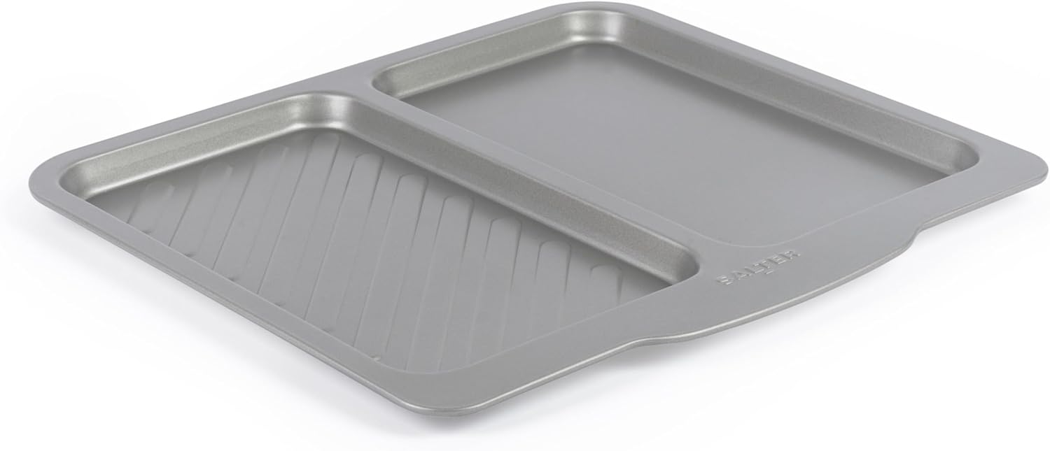 Salter Essentials Split Baking Tray – Non-Stick Coating, Rectangular Dual Baking Tray, Dishwasher Safe, Easy to Clean, Made in The UK, Durable Carbon Steel, Lightweight Oven Sheet, PFOA-Free, BW13673