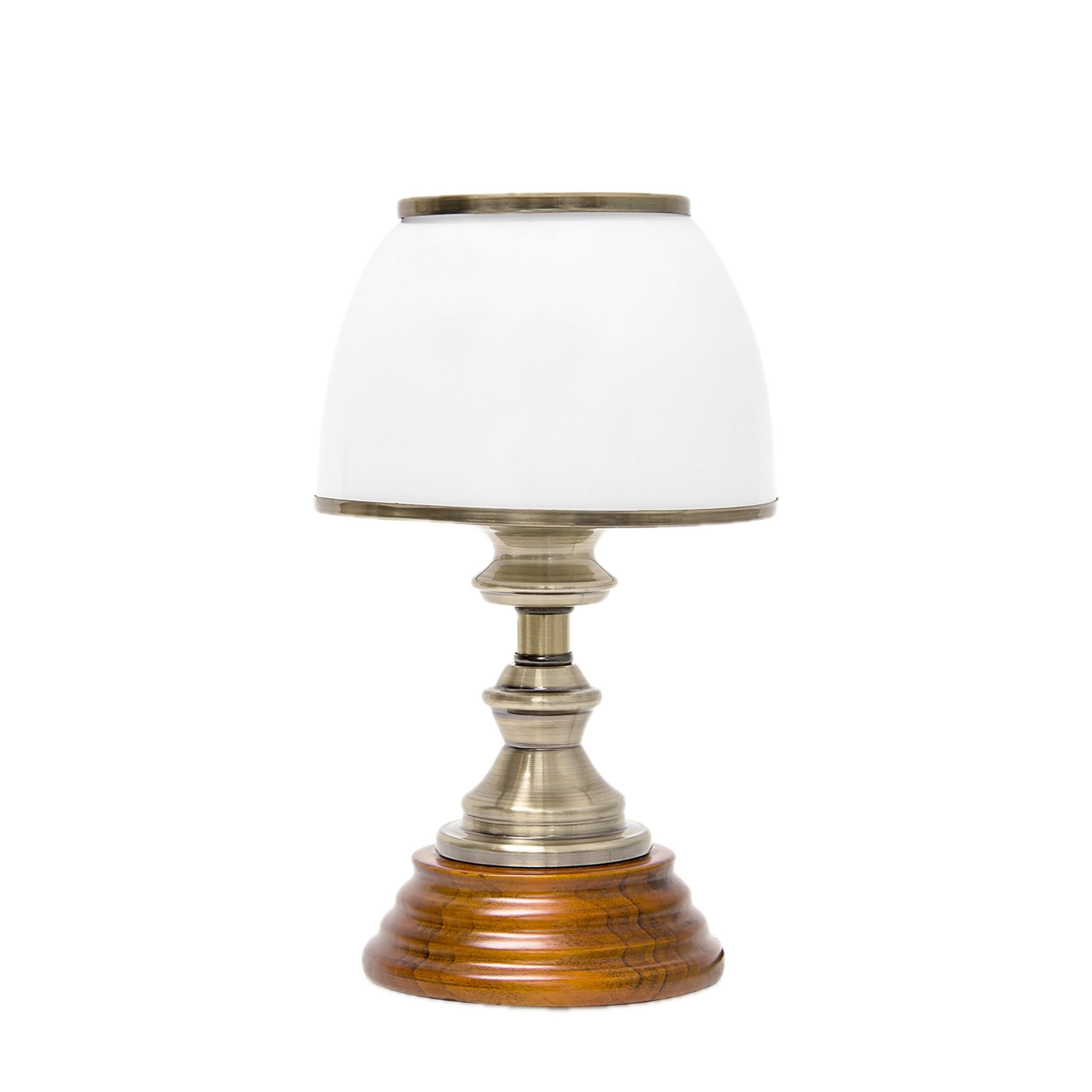 Relaxdays Lampa stołowa drewno styl secesyjny ze szklanym abażurem biały wygląd mosiądzu 10018911