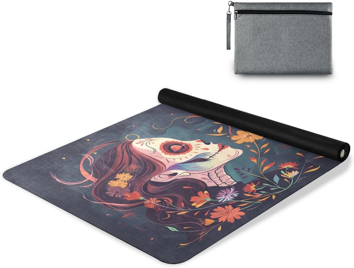 ALAZA Skull Girl Flower Day of The Dead Yoga Mat Non Slip Fitness Exercise Mat, Workout Mat for Yoga, Pilates and Floor Exercises