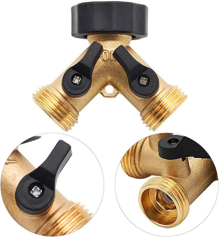 Twinkle Star 2 Pack Garden Hose Splitter 2 Way, Heavy Duty Brass Connector Tap Splitter, Y Connector Brass Garden Hose Adapter with 2 Valves : Patio, Lawn & Garden