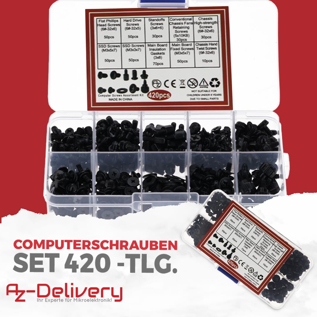 AZDelivery Set di 420 viti per PC - Viti per scheda madre, alloggiamento e ventole