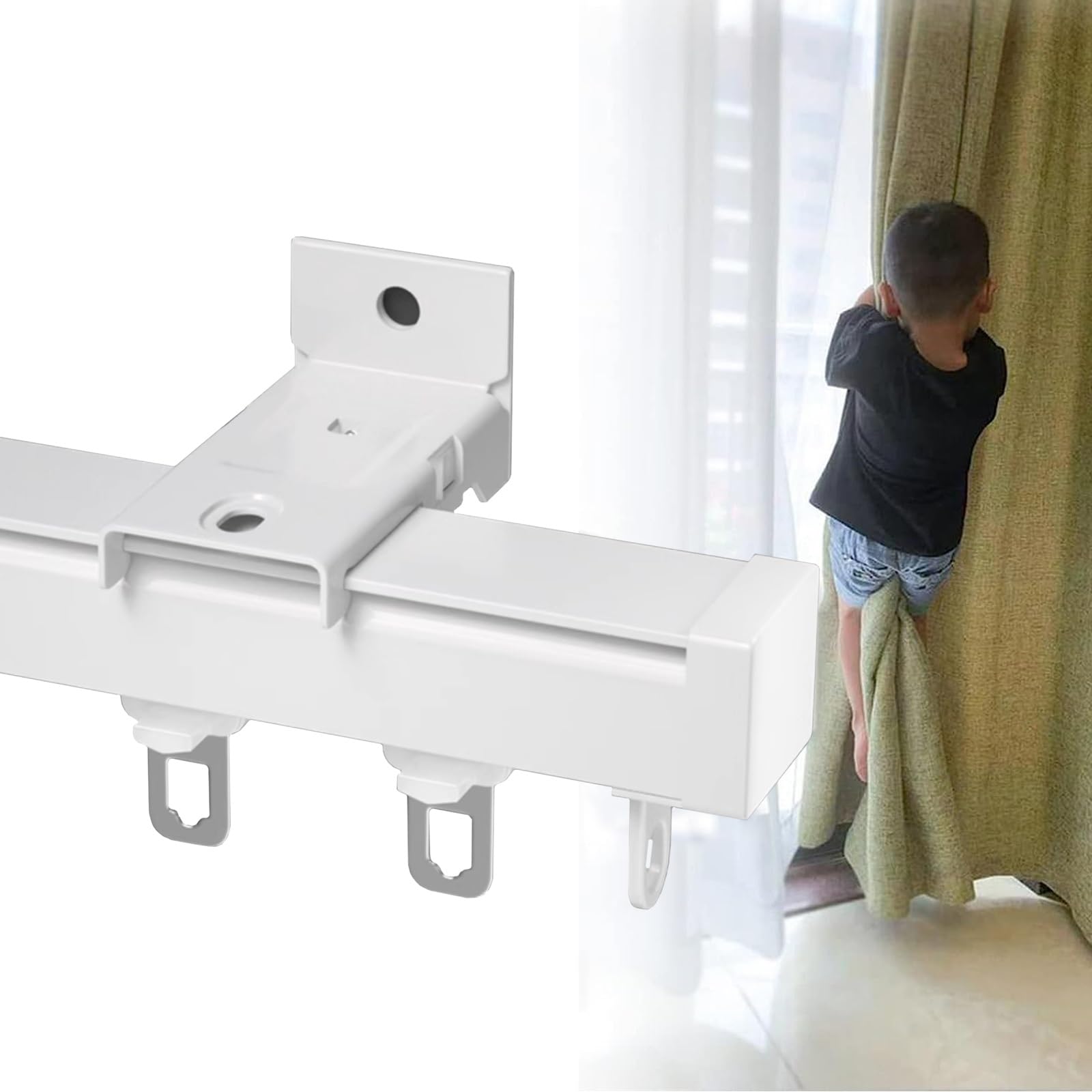 Rail de Rideau en Aluminium Silencieux de 1 m, 3 m, 4 m ou 6 m, pour séparation de pièce, Fixation Murale, idéal pour Salon ou Douche. Blanc, 120 cm, Installation Facile.
