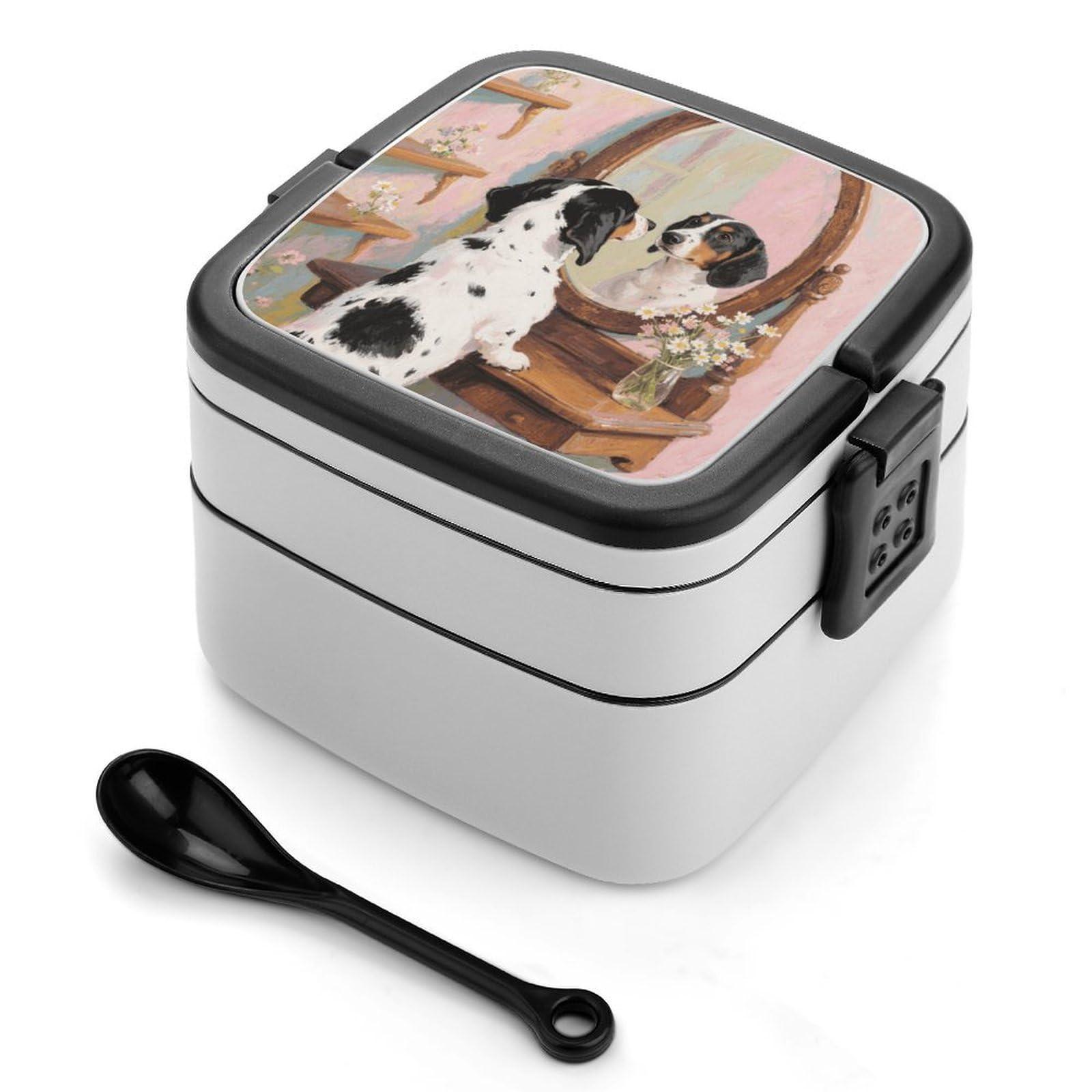 VstaDank Dachshund Dog Bento Box with Compartments Portable Lunch Containers with Spoon Leak Proof Bento Lunch Box Snap-On Design Double-Layer Insulated Lunch Boxes for Work Camping