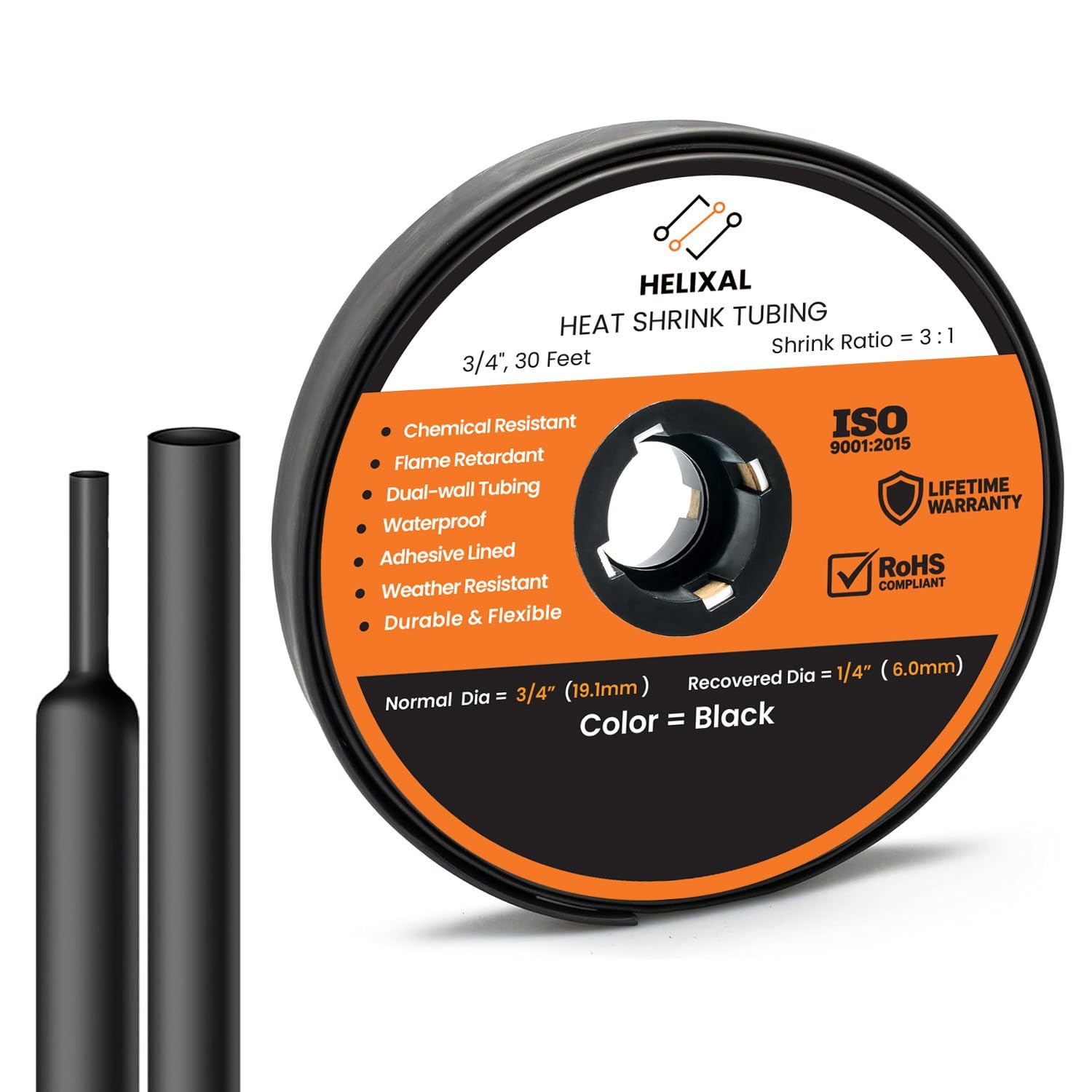 3/4" 19.1mm HELIXAL 3:1 Heat Shrink Tubing Adhesive Dual Wall 30ft Roll