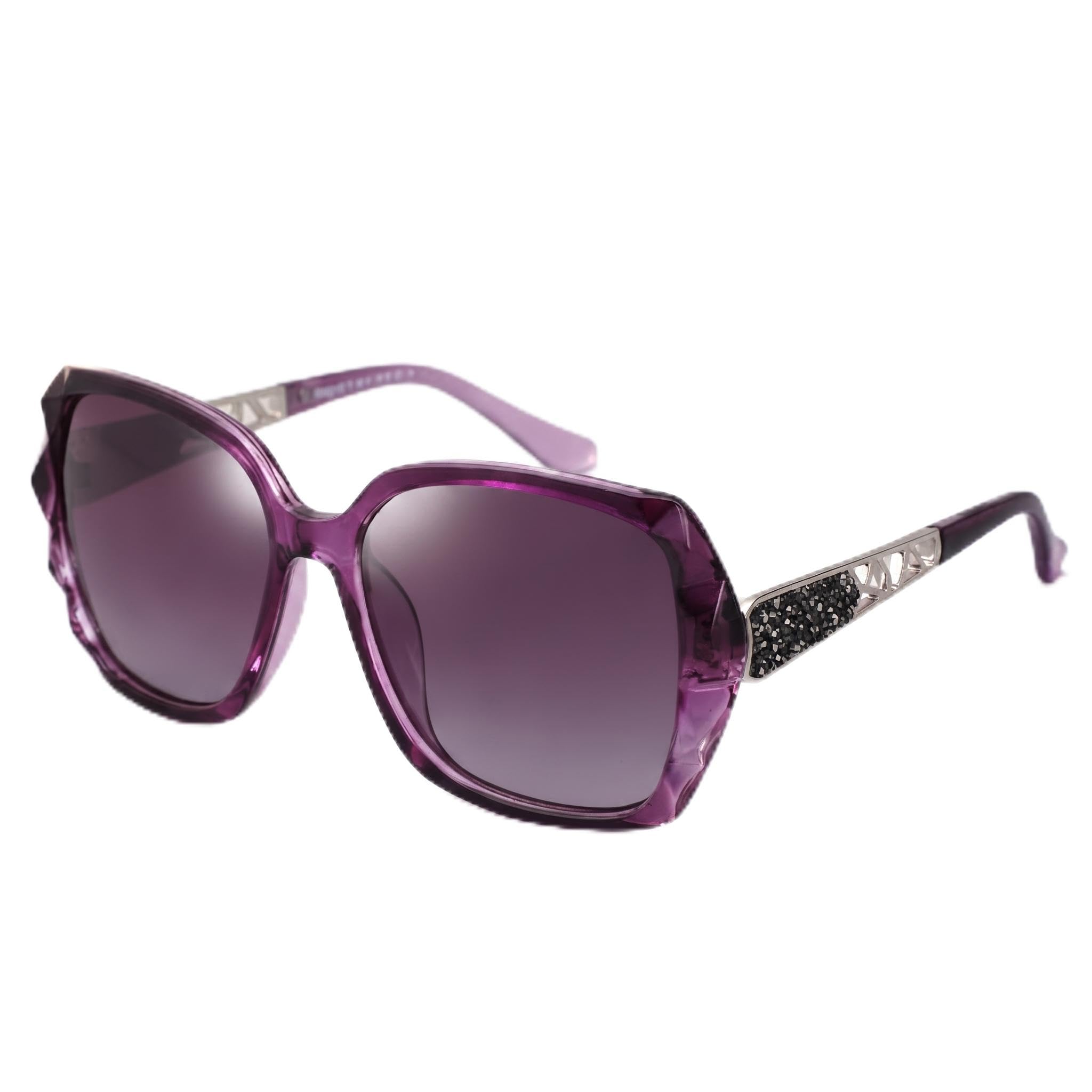 Women's Oversized Square Sunglasses | UV400 UV Protection | Gradient Purple Lenses | Premium Black Frame with Gold Crystal Temple | Fashion Sunglasses for Women-picture-53