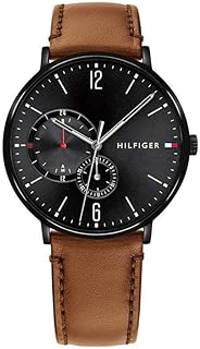 Tommy Hilfiger 1791510 Contrast Stitched Detail Leather Round Analog Water Resistant Watch for Men - Camel