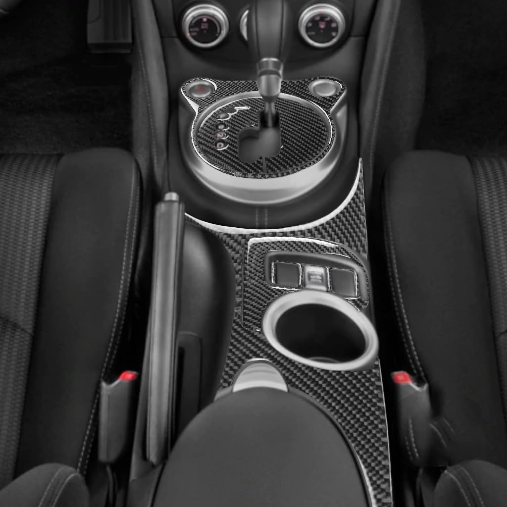Car Manual Shifter Cup Holder Cover Panel 5pcs Decals Carbon Fiber Accessories Compatible with Nissan 370Z Z34 2009 2010 2011 2012 2013 2014 2015 2016 2017 2018 2019 2020