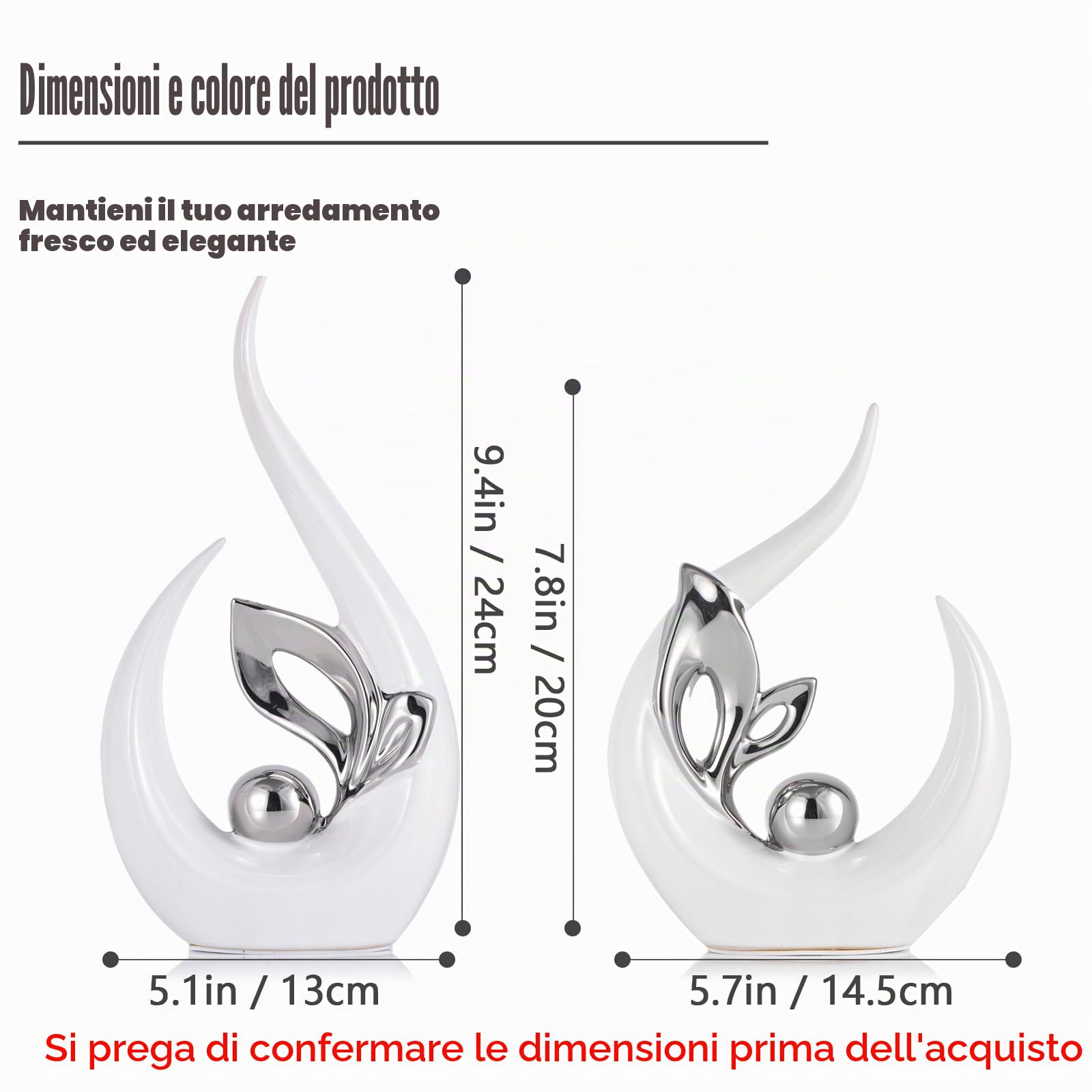 XMGZQ Bianco e Argento Statua in Ceramica Set di 2,Scultura Moderna,Ornamenti Astratta,Oggetto Decorativo,Decorazioni della Tavola per il Soggiorno Sala da Pranzo Bedroon Office Centrotavola