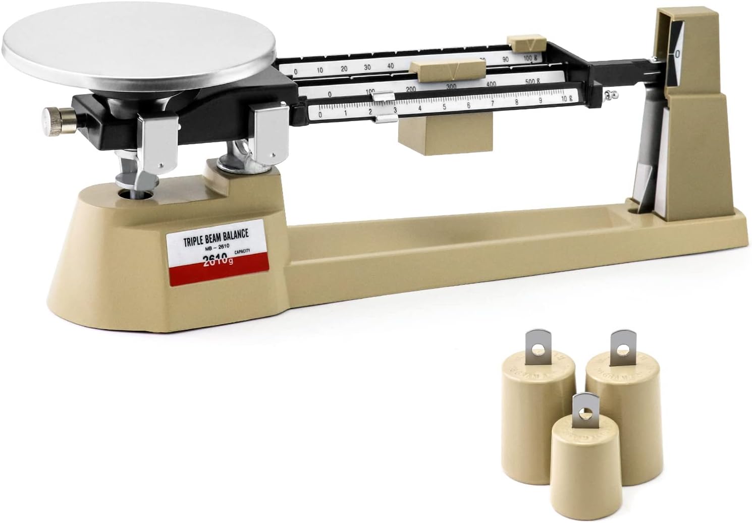 QWORK Triple Beam Mechanical Balance, 2610g/0.1g Lab Analytical Weight Set, Triple Beam Scale with Zero Adjustment Knob, No Need Battery