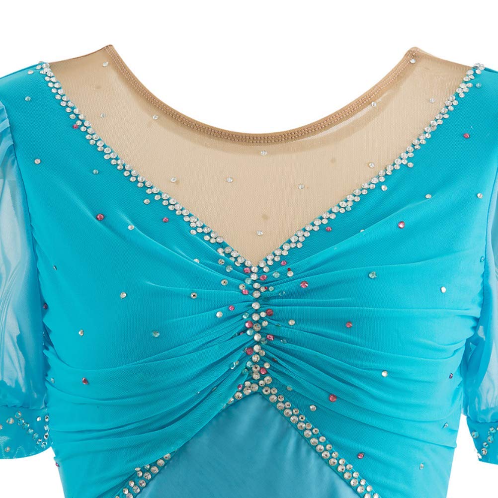 JRUIA Vestito da Pattinaggio Artistico Fatto A Mano da Bambina Bambini Abbigliamento da Pattinaggio da Competizione Body da Ginnastica Danza Classica A Maniche ​Corte