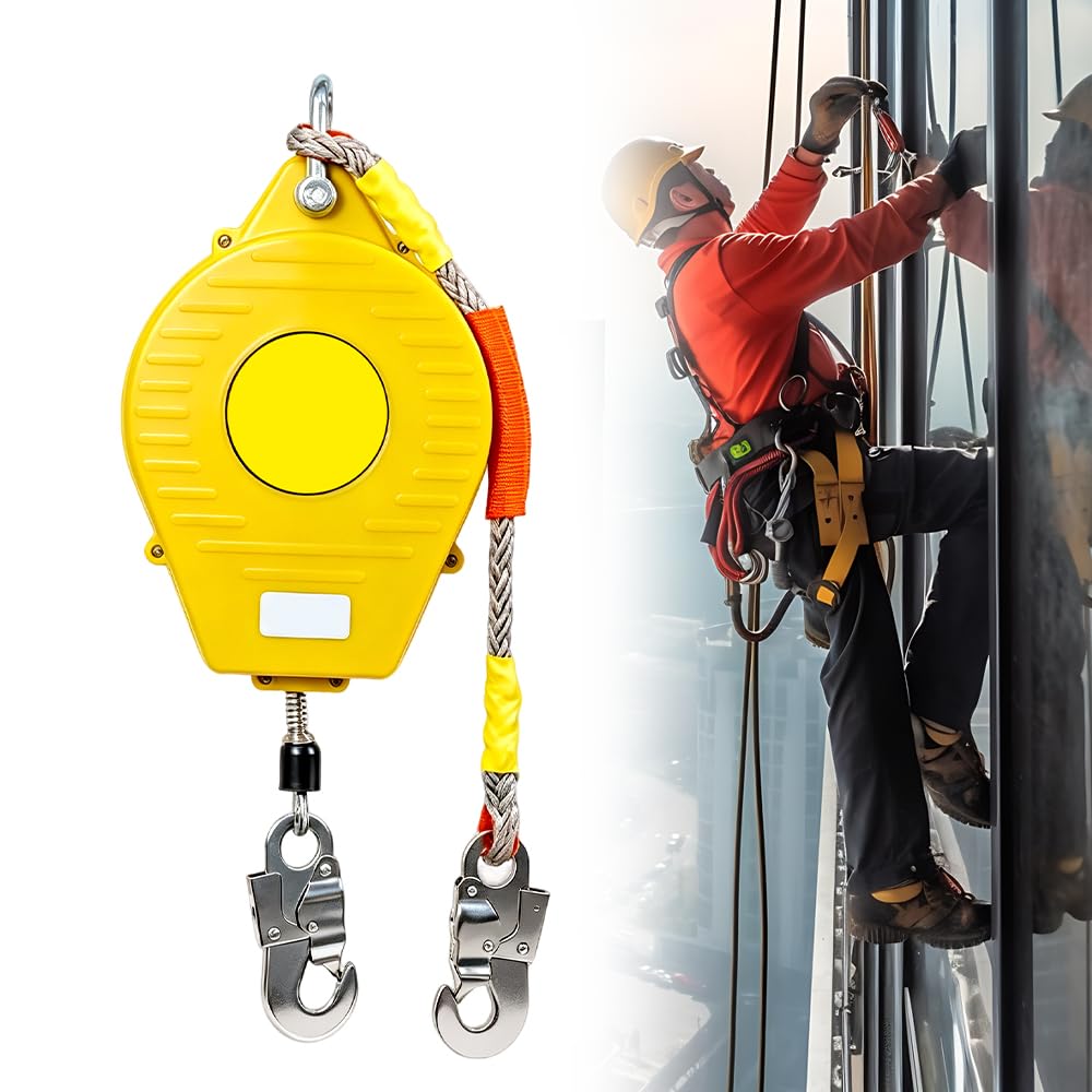 10M Höhensicherungsgerät, Einziehbar Absturzsicherung, Tragbar Fallschutz Auffanggerät für Dachdecker und Luftarbeiten, Personenfallbegrenzer Fallschutz Abseilgerät, Maximale Belastung 150kg
