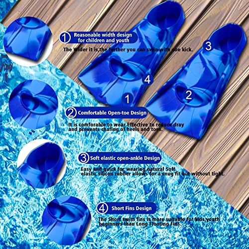 Image of Kids Short Swim Fins, Lap Training Flippers for Pool Youth Beginners | Soft Silicone Swimming Fins with Mesh Storage Bag for Children, Boys, Girls & Women