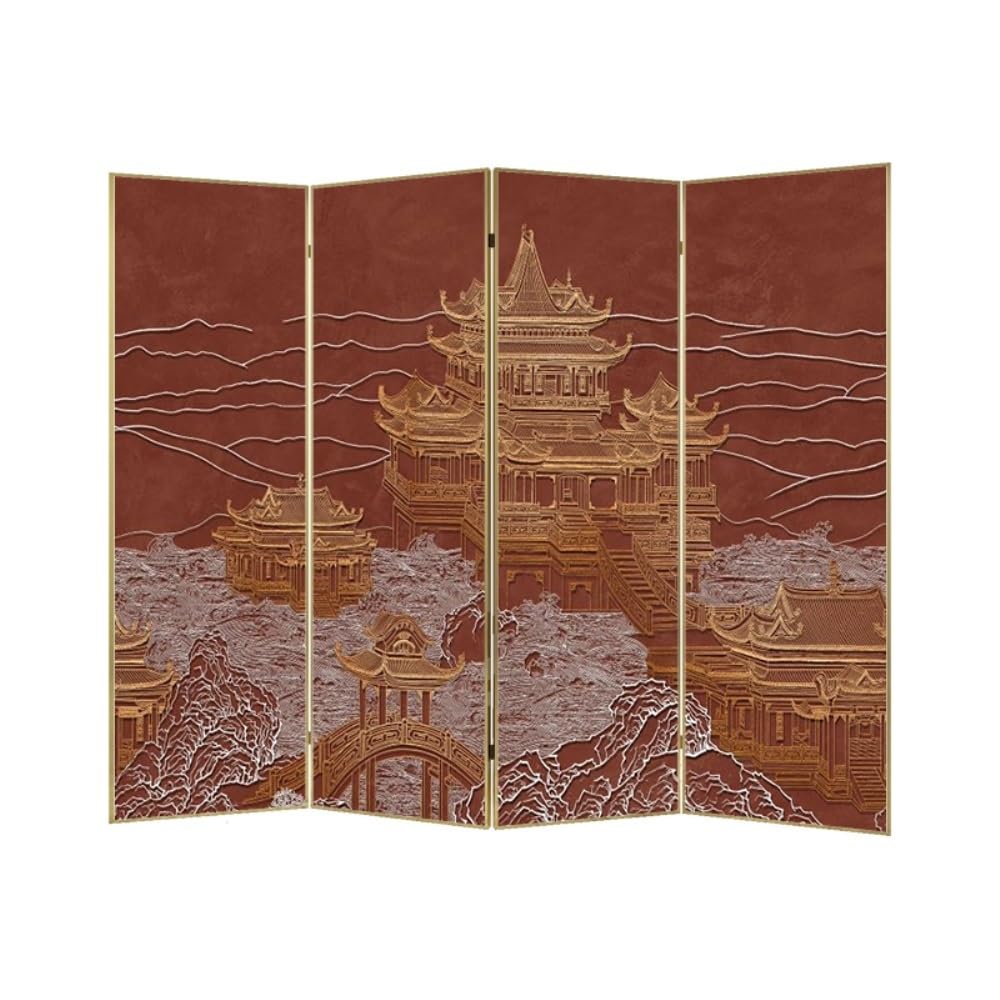 Privacy Screen Screen Partition Foldable Folding Living Room Tea Background Wall Retro Gilded Texture Privacy Room Divider