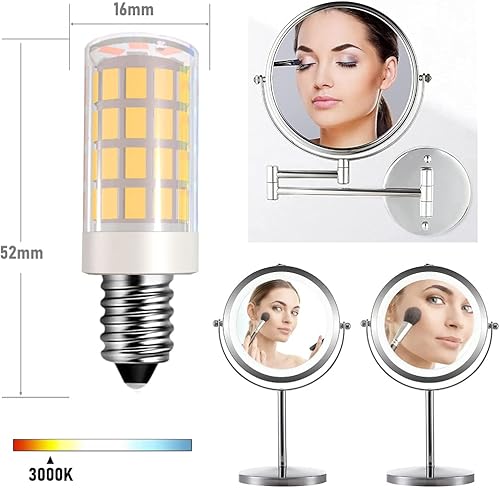 Miniatura 2 de Espejo de repuesto LED para maquillaje, espejo de maquillaje con aumento iluminado de doble cara, equivalente a 4 W a bombilla incandescente de 40 W