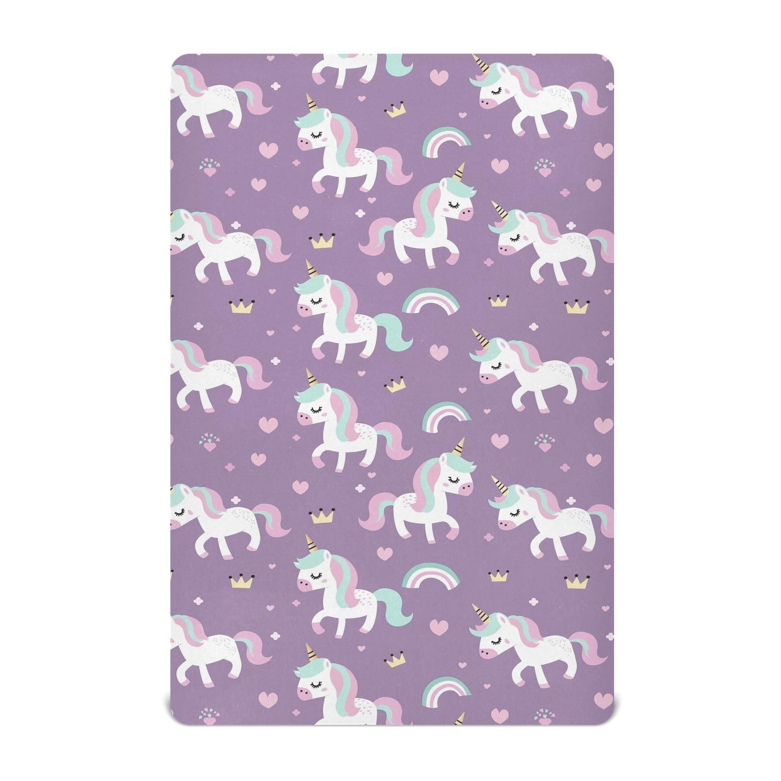 Crib Sheet Breathable Soft Crib Mattress Sheet for Baby Toddler Boys Girls Fitted Crib Sheet Fit Standard Crib Mattress 52 x 28 Inch Purple Unicorns Rainbows