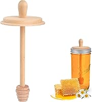 Vista 12 de Sun3drucker Juego de tarros de madera para miel con tapas, palo de madera para tarros de boca regular, tapas de panal de miel para boca regular