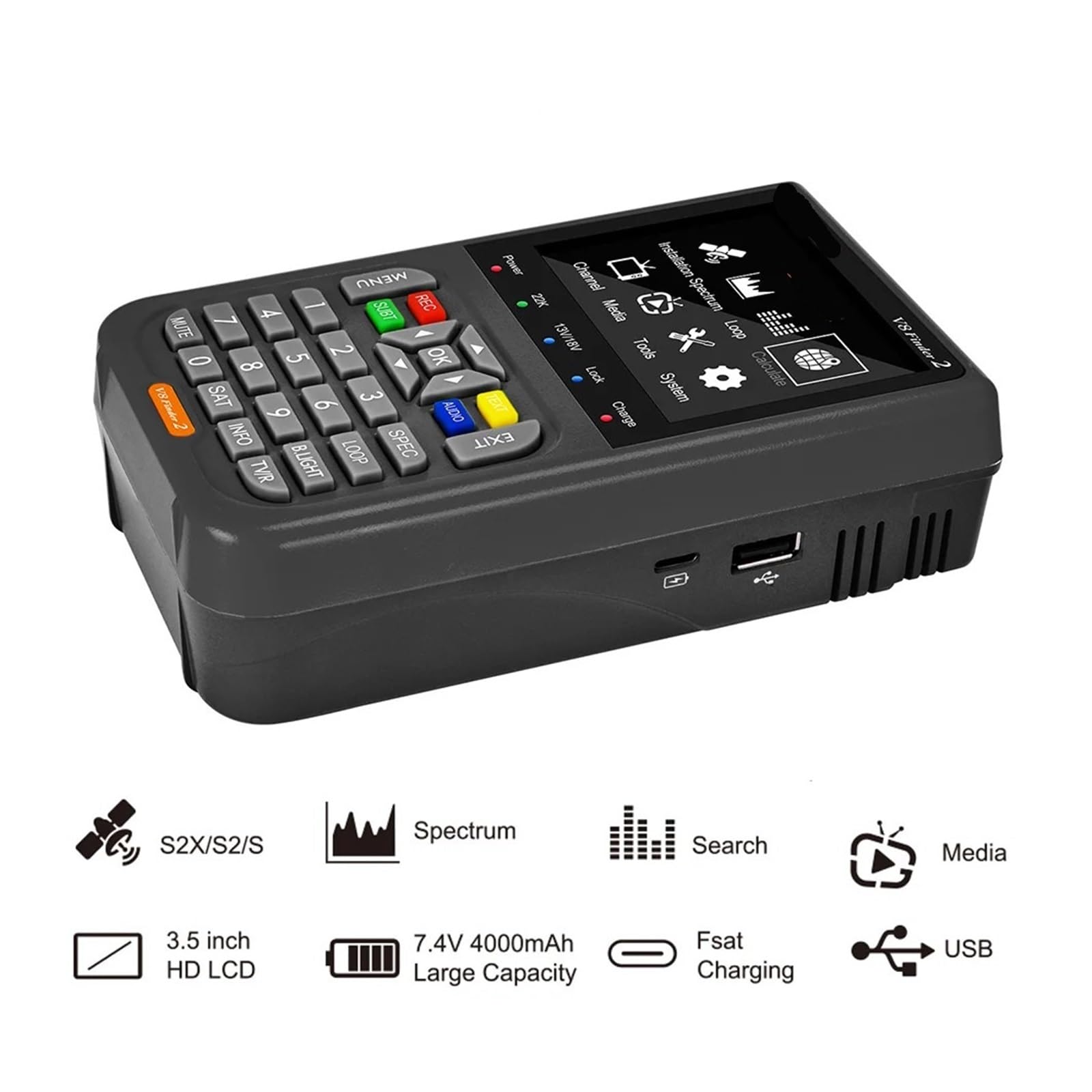 Rilevatore di segnale satellitare digitale FTA DVB-S/S2/S2X con schermo LCD for la regolazione antenna parabolica della TV Localizzatore di segnali