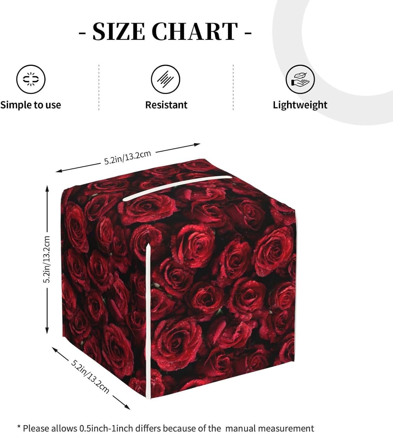 Rose Tissue Box Cover Square,Red Floral Tissue Box Holder Waterproof Leather Facial Paper Organizer Dispenser for Bathroom Home Car Kitchen Nightstand Vanity Desk Decoration image 2