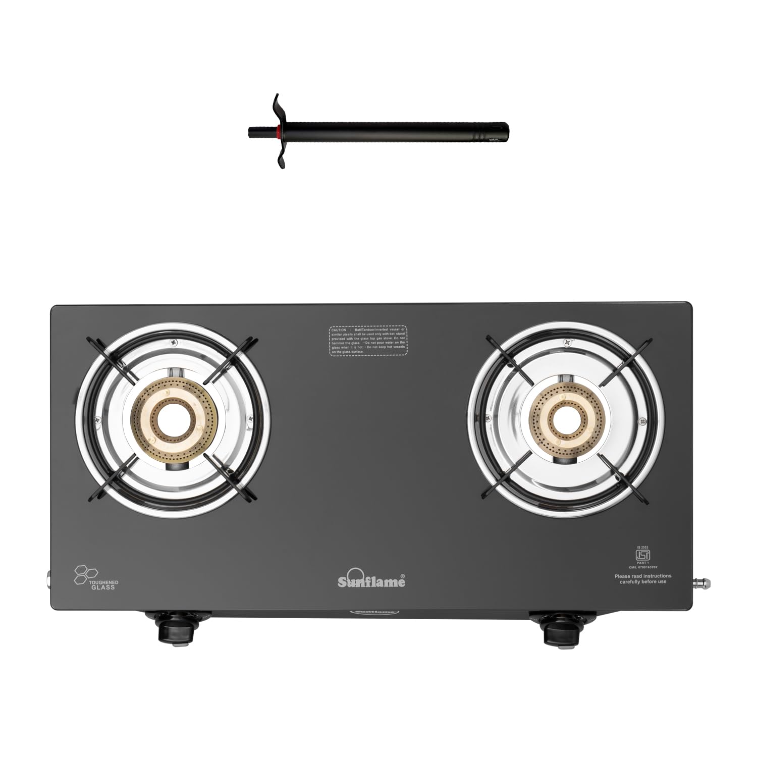 Sponsored Ad - Sunflame Maleo 2 Burner Gas Stove | Space Saving Design | Complimentary Lighter | 1 Medium & 1 Small Brass Burners | 2 Year Product Coverage | Toughened Glass Top | Pan India Presence,open