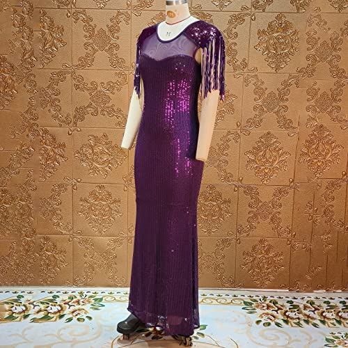 Image of Cololura Sexy Sequin Tassel Mesh Perspective Party Cocktail Bodycon Evening Club Maxi Dress