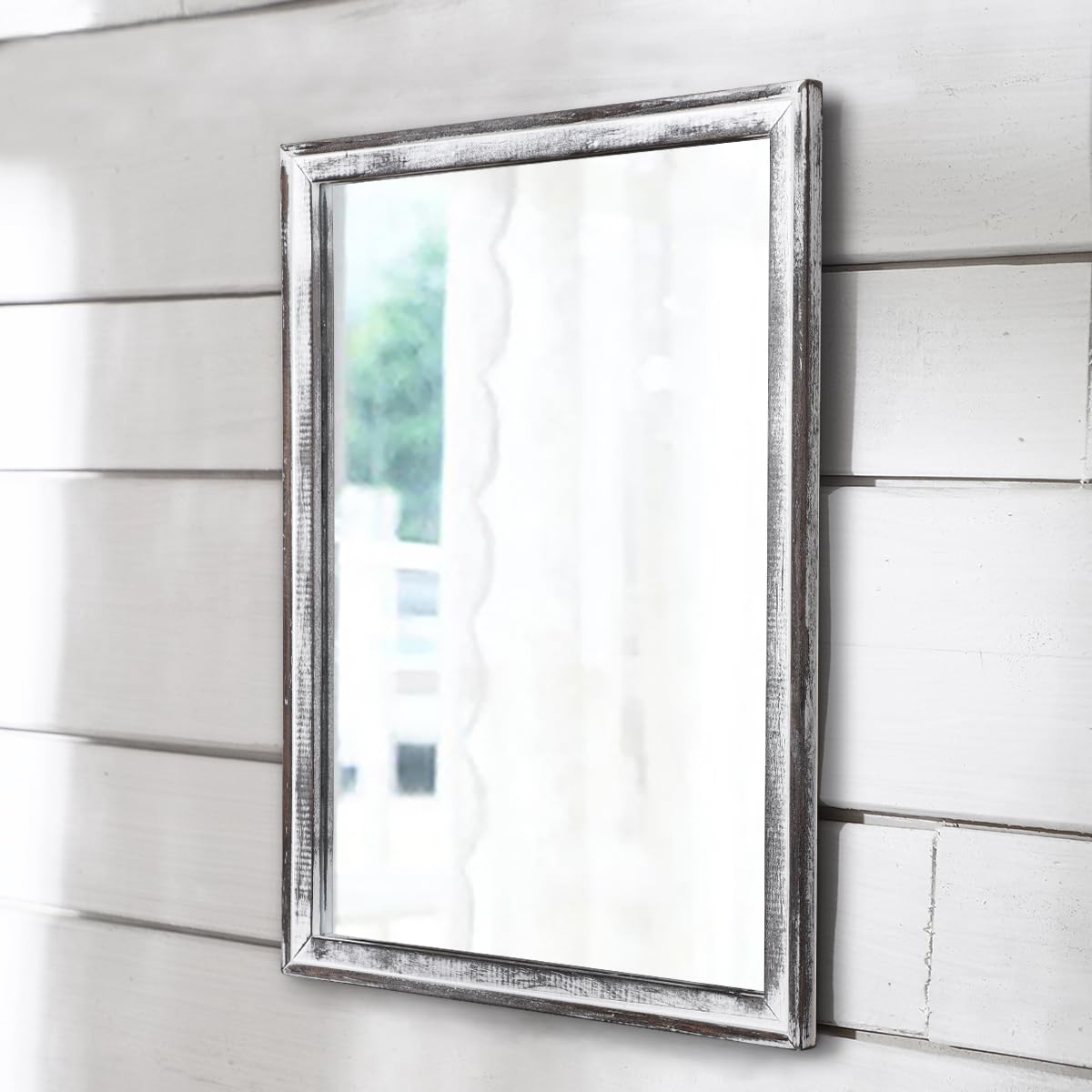 AAZZKANG Large Mirrors for Wall 65x45cm Rectangluar Rustic Wood Mirror Farmhouse Bedroom Bathroom Wall Mirror Decor
