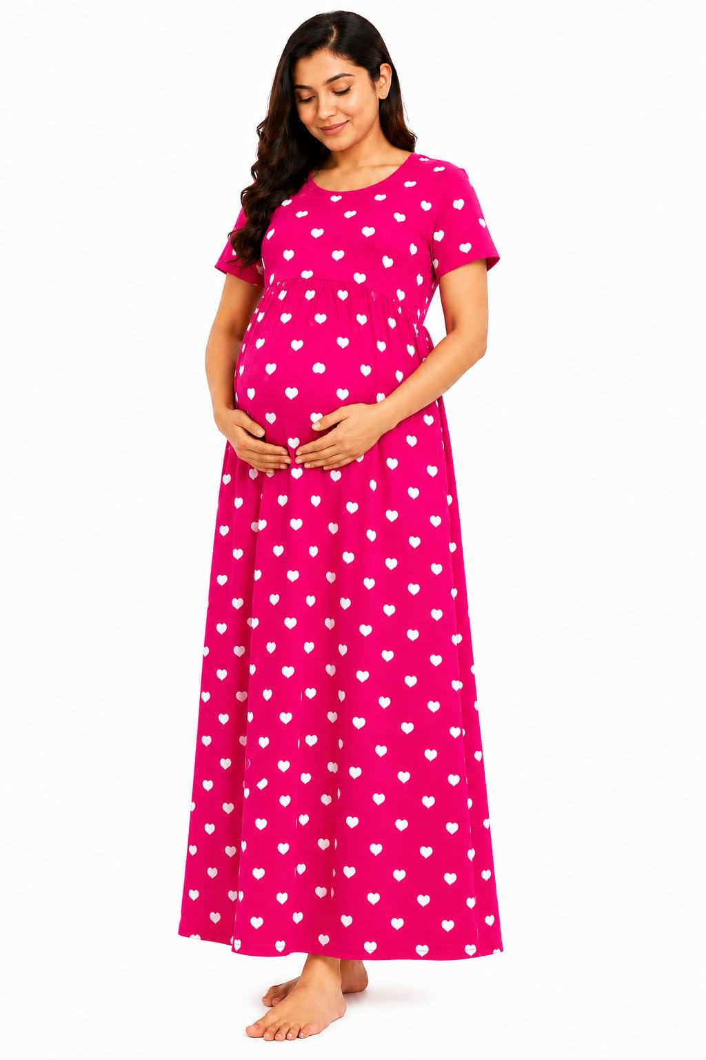 Women's Cotton Maternity Dress | Feeding Dress with Easy Breastfeeding Access | Nursing Dress | Pregnancy Wear | Round Neck | Relaxed Fit | Pocket & Adjustable Tie-image-6