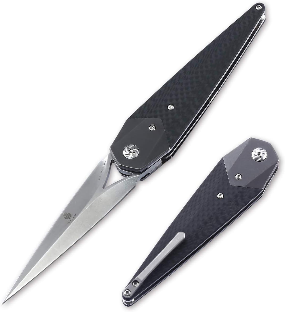 Kizer Tactical Folding Knives S35VN Blade Carbon Fiber Handler Knife (3.65" Stonewash) Ki4513A2