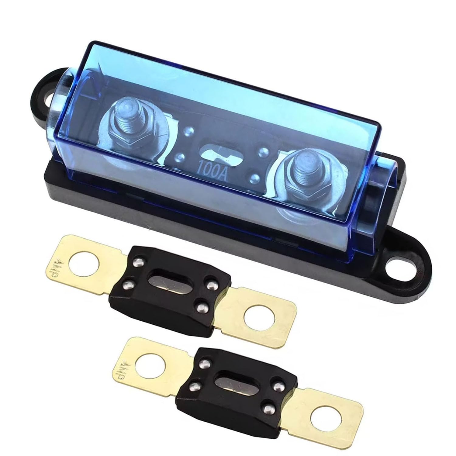 RKURCK 1 Way MEGA/AMG Fuse Holder 60A, Bolt Down M8 5/16" (2 Pack 60A + 1 Way Fuse Holder 100A)
